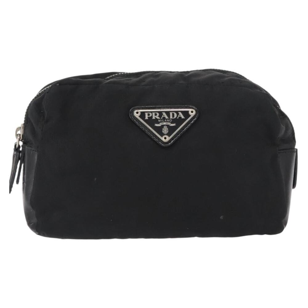 Prada Nylon Leather Pouch Black